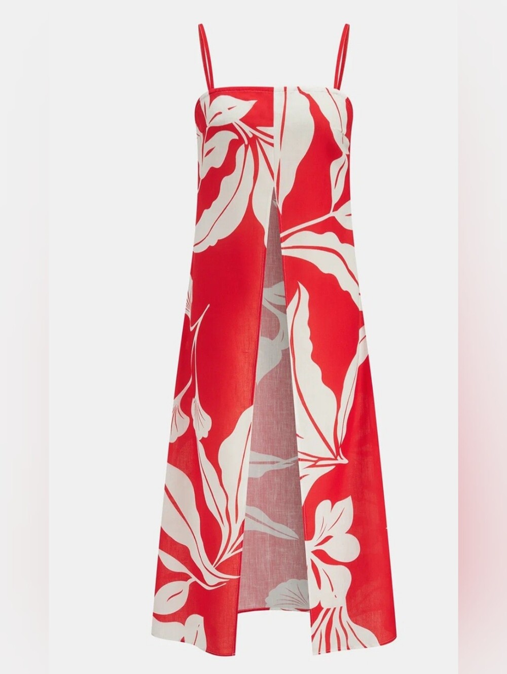 Commense Red & White Leaf Printed Longline Cami Top - Picture 3 of 10